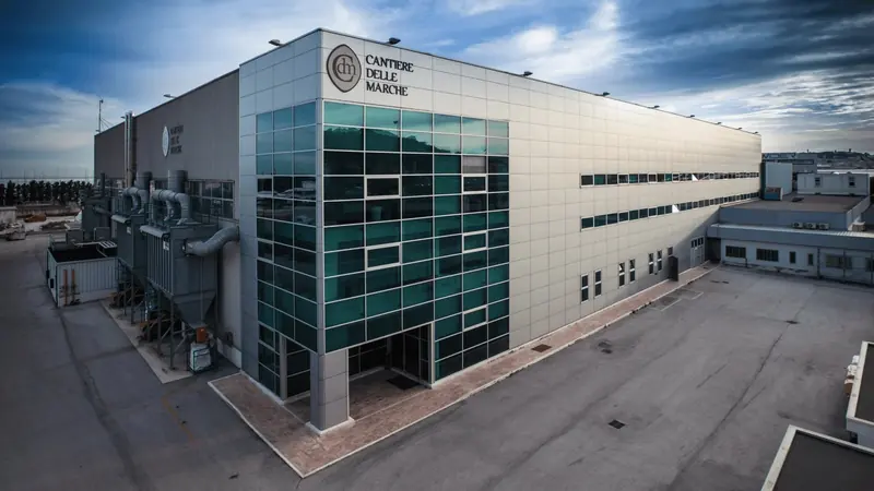 The Cantiere delle Marche yard at Ancona, where the hull was built and where the yard says ten more superyacht projects are on order or under construction.