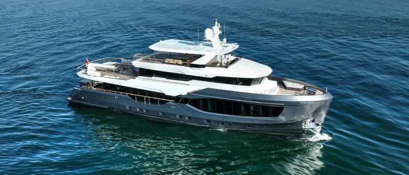 The 37.1-metre 37XP holds a steady offshore cruise
