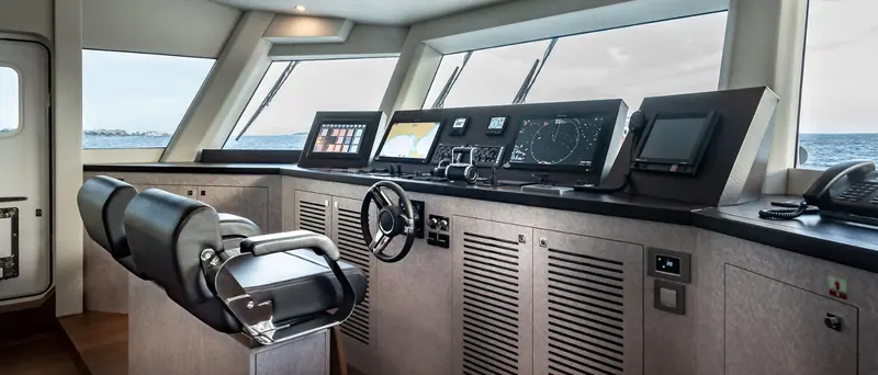 The bridge deck built for real ocean range, not marina days