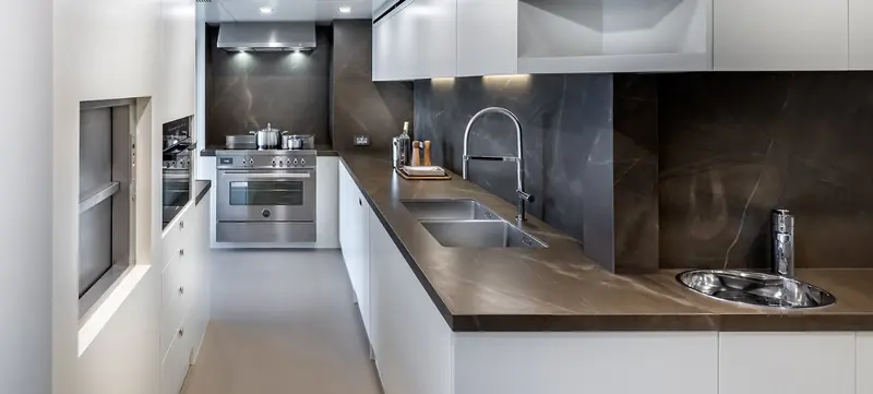 A galley finished for owners who actually live aboard offshore