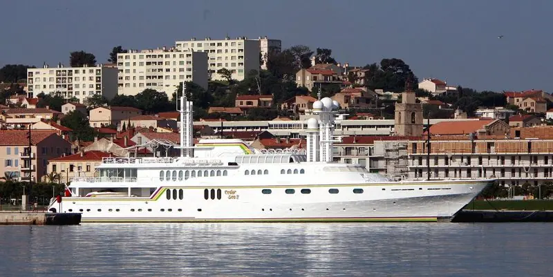 Cedar Sea II lies alongside in Toulon harbour below the rooftops of the town.