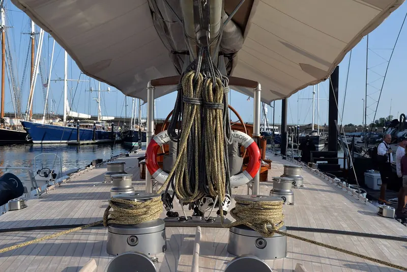 On deck aboard Rainbow, the J Class Dykstra drew from original lines and Holland Jachtbouw launched in 2012.