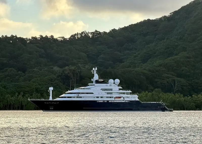 Octopus rides at anchor off Taha'a in French Polynesia.