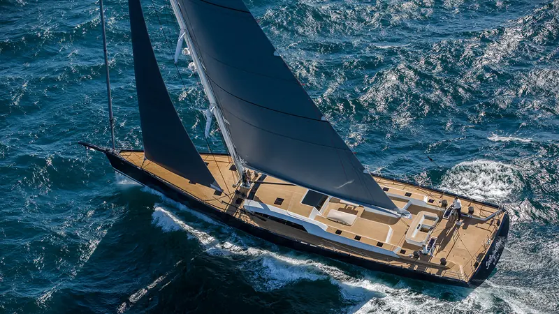 Satisfaction, the first Southern Wind SW105 hull, on her delivery running shot in 2017 (Southern Wind Shipyard).