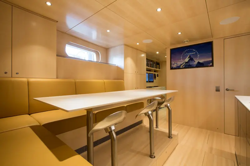 Unfurled, the 46-metre Vitters sloop designed by German Frers, driving to weather under a red ensign. Launched in 2015 and delivered to her owner in February 2016, she was the first hull Vitters built to a Frers design.