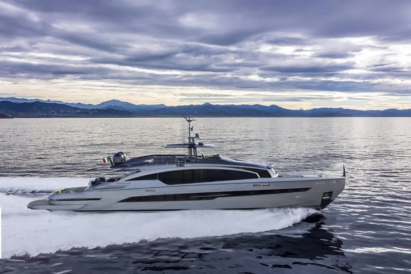 Pershing's GTX116, one of the studio's most recent production designs and the flagship of Pershing's newer GTX range.
