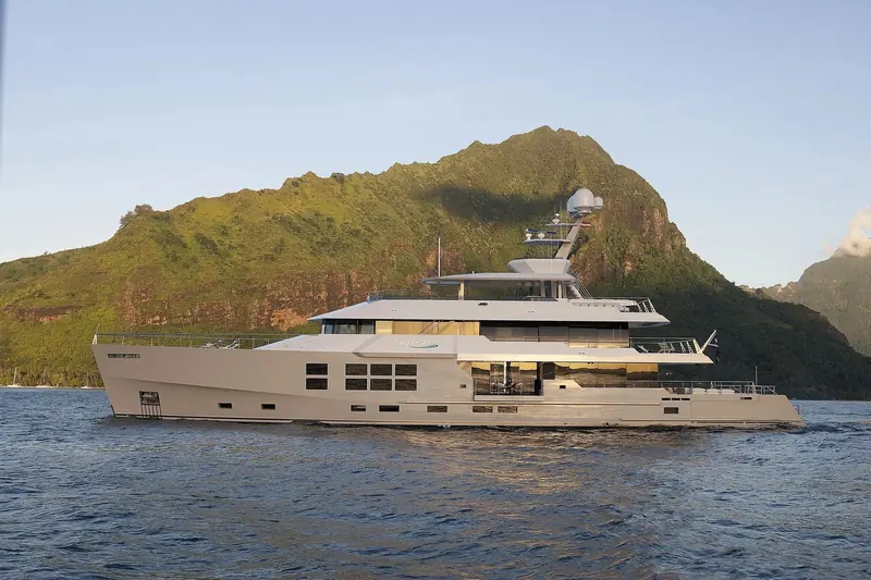 Big Fish, the 45m explorer yacht that made Gregory C. Marshall's name, off French Polynesia in 2010. McMullen & Wing built her in steel and aluminium for Hong Kong businessman Richard Beattie.