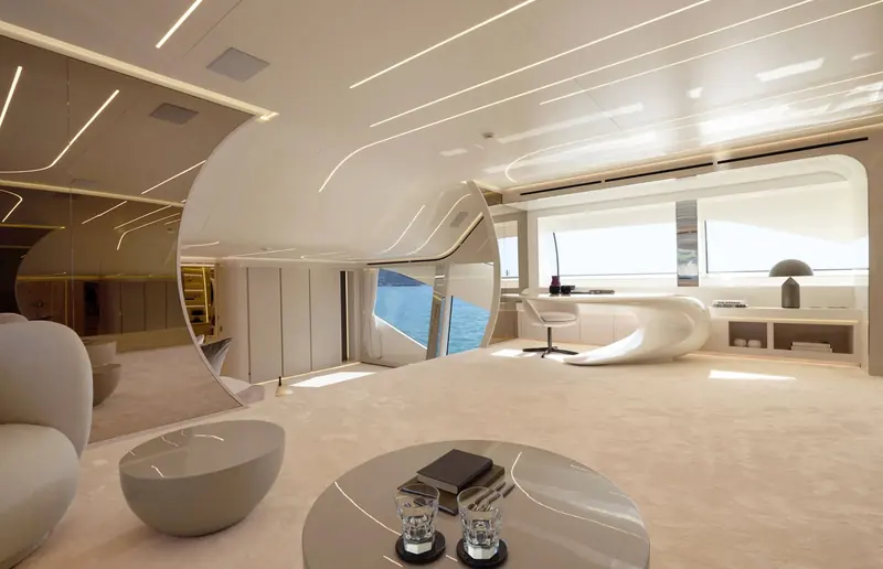 N1's main-deck owner suite, placed there at Overmarine's request rather than Lobanov's own preference.