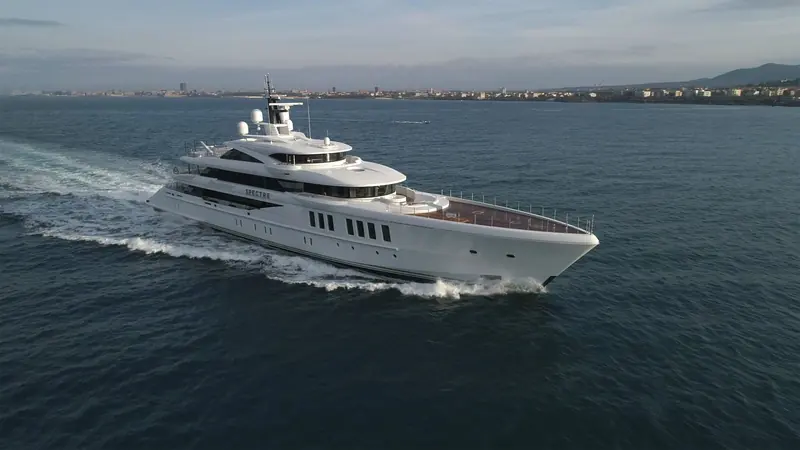 MY Spectre off the Italian coast, the 69-metre Benetti built to Mulder Design's naval architecture for John Staluppi, the ninth yacht Frank and Bas Mulder have designed for the same owner.