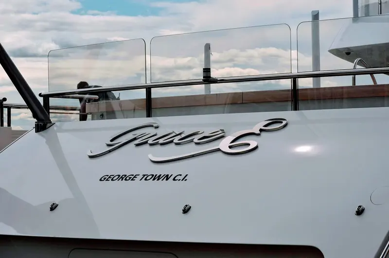 Grace E's stern in Oslo harbour, 2015 - the 73-metre Vitruvius-designed sloop is one of the largest single-masted yachts Briand's studio has drawn.
