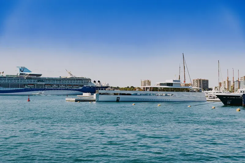 Venus in Port de Palma, Majorca, in August 2022. Feadship delivered the 78.2 metre yacht, designed by Philippe Starck for Steve Jobs, in October 2012.