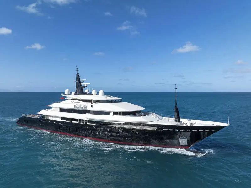 M/Y Alfa Nero, the 82 metre Oceanco delivered in 2007, carries the interior Alberto Pinto built around Pop Art energy and Art Deco precision.