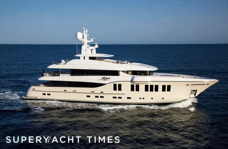 Ruya, the 41 metre Alia Yachts delivery of 2016, underway in the Mediterranean. Her exterior and interior are both by Sorgiovanni, with naval architecture by Van Oossanen; she won a Neptune at the World Superyacht Awards.