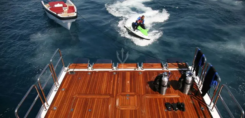 Ambrosia's aft dive deck, a working detail of the same 65 metre yacht Zuretti dressed inside.