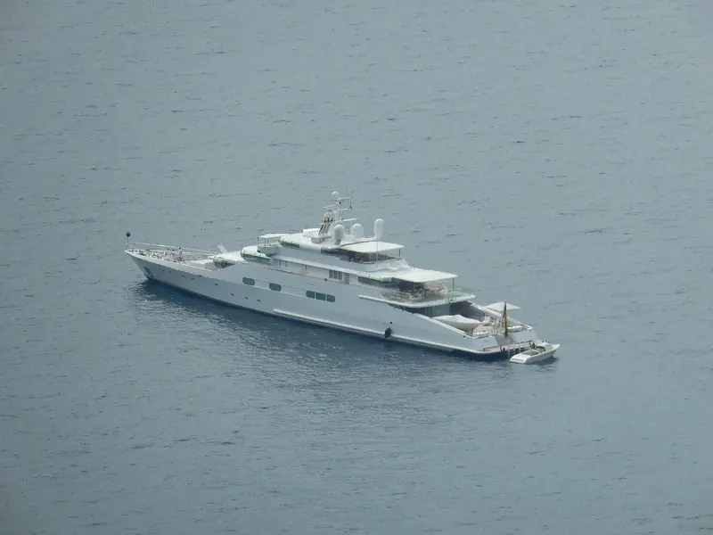A motor yacht lying off Capri, where most boats anchor rather than berth.