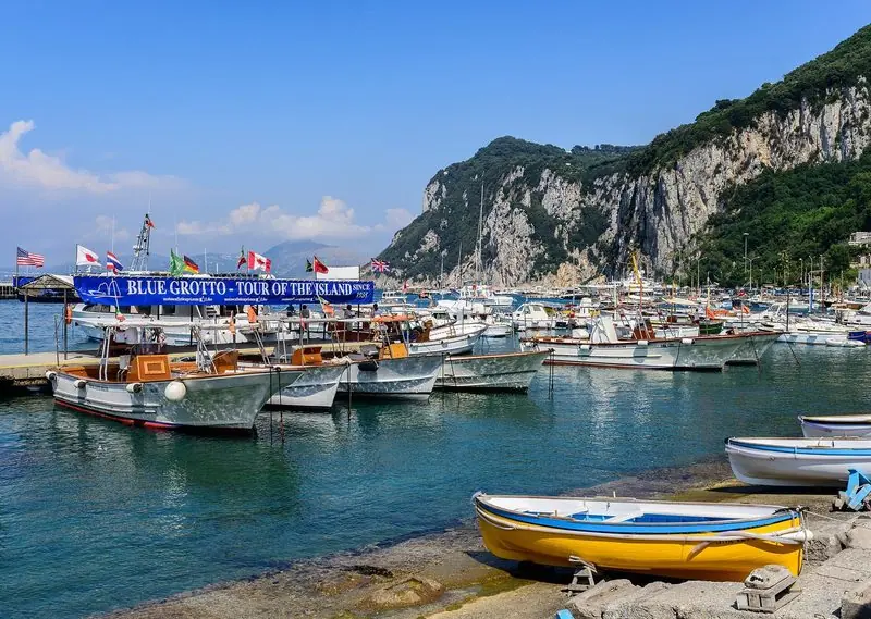 Excursion boats at Marina Grande, the traffic a yacht shares the water with.