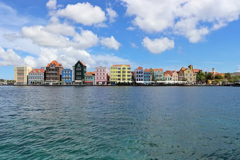 The Handelskade waterfront in Willemstad, Curacao, a UNESCO World Heritage site since 1997.