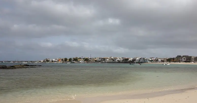 Sal Rei on Boa Vista, seen across the shallow anchorage that serves the island's small-boat fleet.