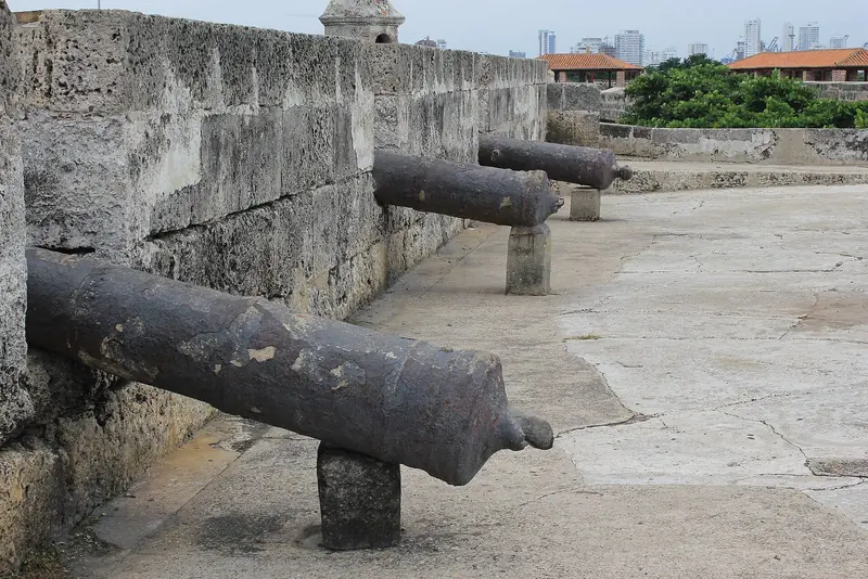 Cannon still stand on the city walls above the harbour, a reminder that Cartagena was Spain's most heavily defended Caribbean port and the target of repeated sieges.