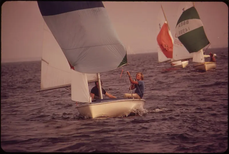 A sailboat race on the Chesapeake Bay, the kind of scene that still fills Spa Creek most Wednesday evenings in season.