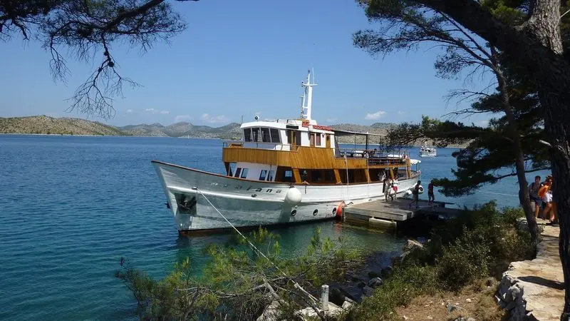 A local boat in a Kornati cove, the scale of most moorings inside the park.