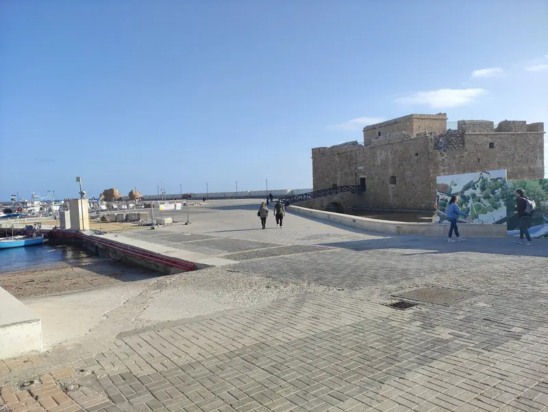 Paphos Castle standing over Paphos Marina, the smaller of the two south-coast harbours and a working port of entry.