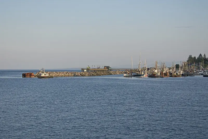 Fishing and pleasure boats at Campbell River's Fisherman's Wharf, the northern gateway port before the tidal rapids into the Discovery Islands.