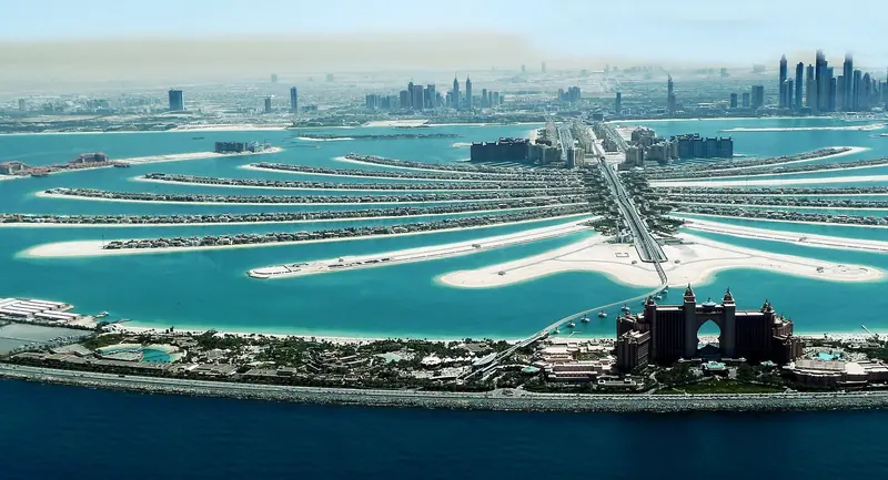 The Palm Jumeirah and its crescent breakwater, the day trip a Dubai based yacht makes when guests want to be on the water.
