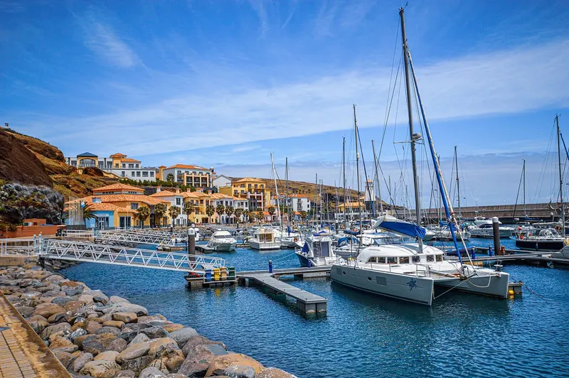 Quinta do Lorde Marina on Madeira's eastern tip, built with the deeper water and wider pontoons a larger yacht needs, well away from Funchal's cruise berths.