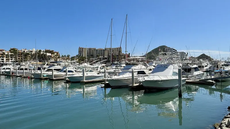 Berths along Cabo San Lucas marina's inner basin, a short walk from the Marina Boardwalk's restaurants and bars.