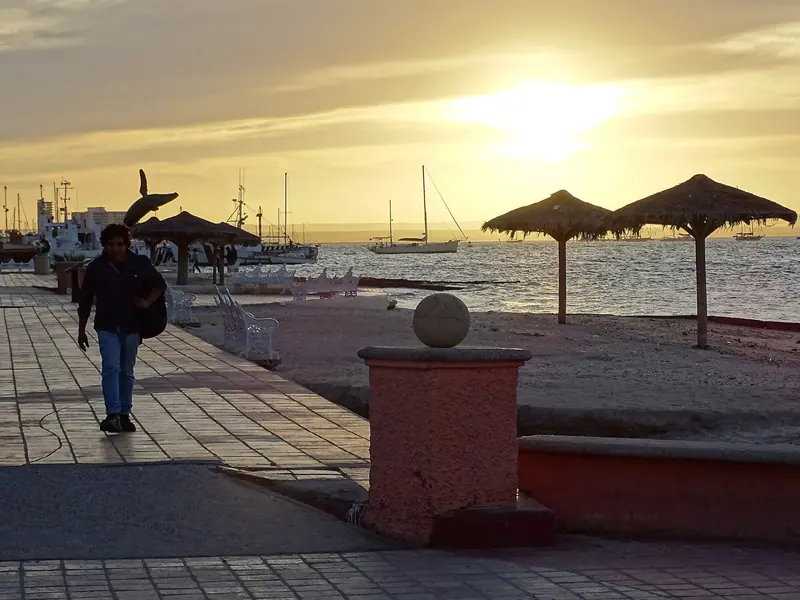 Sunset over the harbour at La Paz, the Baja California Sur town that anchors the Sea of Cortez side of a Mexico Pacific coast itinerary.