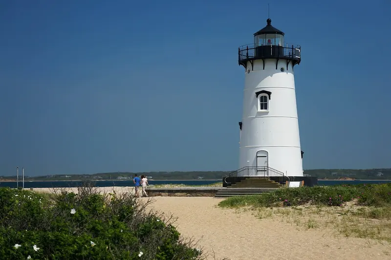 Edgartown Harbor Light marks the entrance to Edgartown Harbor on Martha's Vineyard.