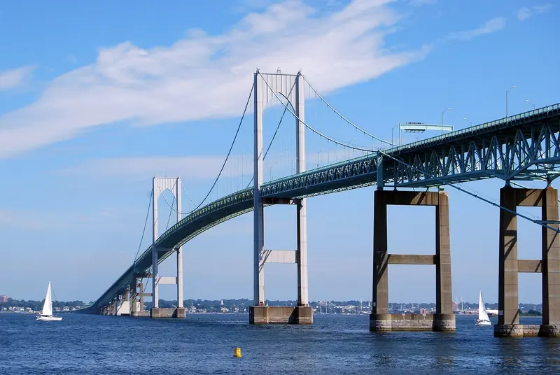 The Claiborne Pell Newport Bridge over the East Passage, the fixed limit on anything moving further up Narragansett Bay under power alone.