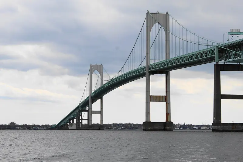 The Pell Bridge's 215 foot vertical clearance, the number every captain checks before compiling an air draft for the passage north to Providence.