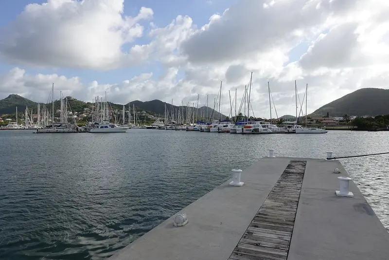 An empty berth at IGY Rodney Bay Marina, the island's main yacht hub and a port of entry.