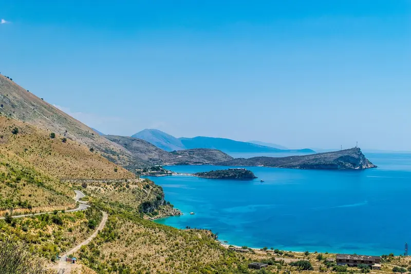 Porto Palermo bay, where the small fortified islet and Ali Pasha's castle sit inside a natural anchorage between Himare and Qeparo.