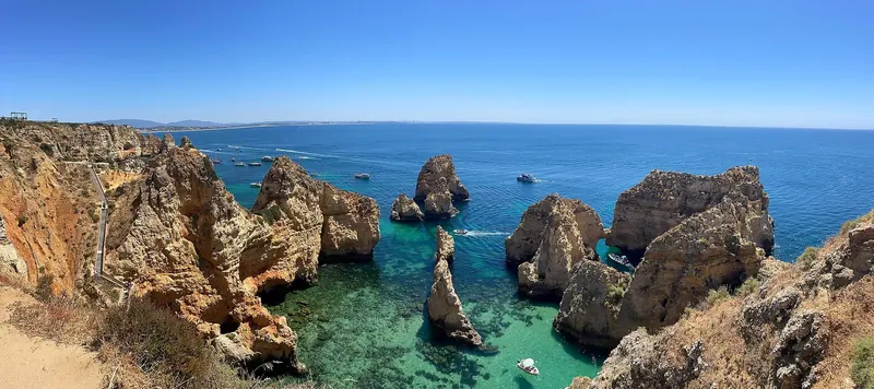 The stacks and arches of Ponta da Piedade just south of Lagos, the limestone coast that the middle Algarve is photographed for.