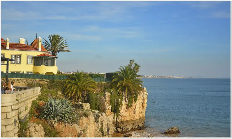 The Atlantic coast at Cascais, where the swell arrives regardless of the local wind and the tidal range runs to three and a half metres.