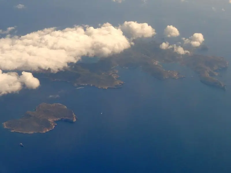 The islands from the air, Ibiza and Formentera lying close together.