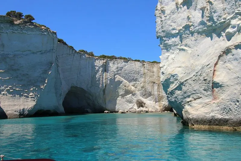 The white rock of Kleftiko on Milos, reachable only from the water.