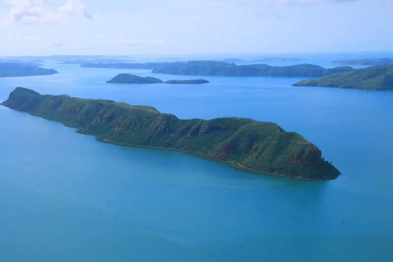 The Buccaneer Archipelago from the air in the wet season, part of the more than 2,500 islands along the Kimberley coast.