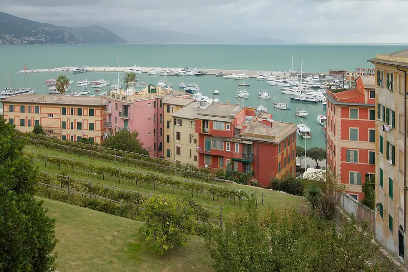 Santa Margherita Ligure across the bay from Portofino, the larger town that berths the boats the village cannot.