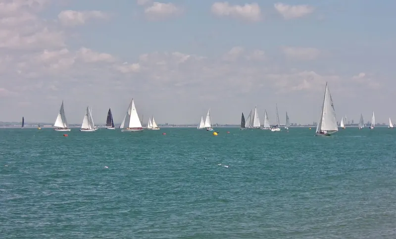A fleet strung across the Solent, in the most concentrated recreational sailing water in the world on an ordinary summer afternoon.
