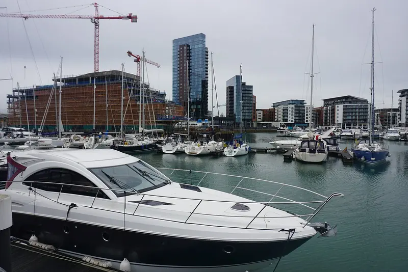 Ocean Village in Southampton, an MDL marina of 326 berths taking about 80 metres in the middle of a working city.