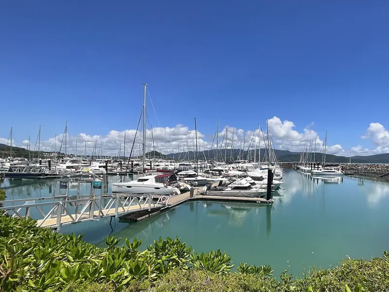 Masts and berths in a Whitsunday marina, where Coral Sea Marina alone holds more than 500 berths for vessels of 12 to 70 metres.