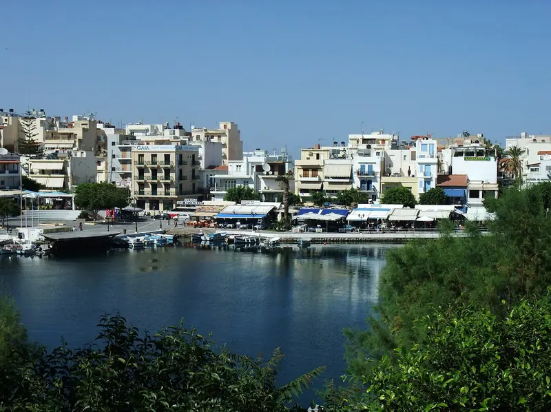 Agios Nikolaos town and harbour on Crete's less-developed north-eastern coast.