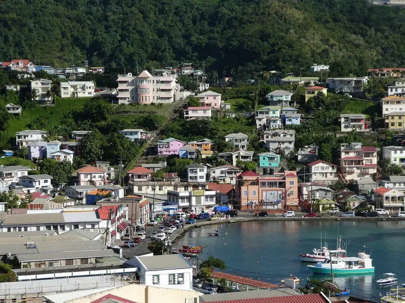 The Carenage, St George's historic horseshoe harbour, a short walk from Port Louis Marina and the reason cruisers clear in here rather than at a commercial dock.
