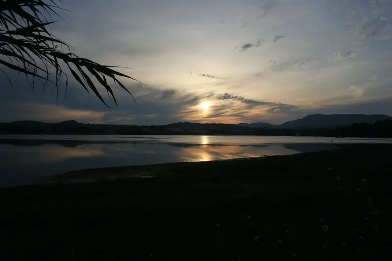 Twilight over Kontokali Bay. Kontokali is the village at the marina gate and the nearest place to eat.