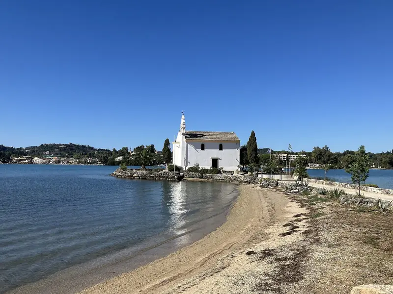 The Ypapandi chapel on the water at Gouvia.