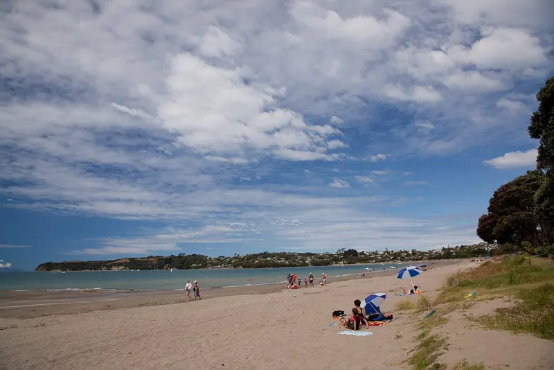 Big Manly Beach on the Whangaparaoa Peninsula, a short drive from the marina.